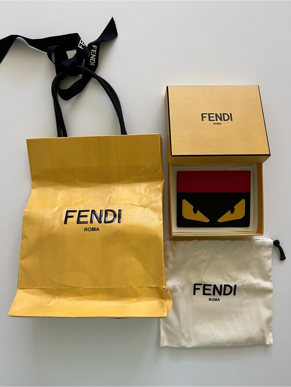 ✨ AUTHENTIC Fendi Monster Eyes Leather Card Holder - PRISTINE FULL SET ✨